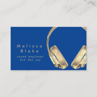 Tarjeta De Visita ingeniero de sonido dee jay faux gold en azul