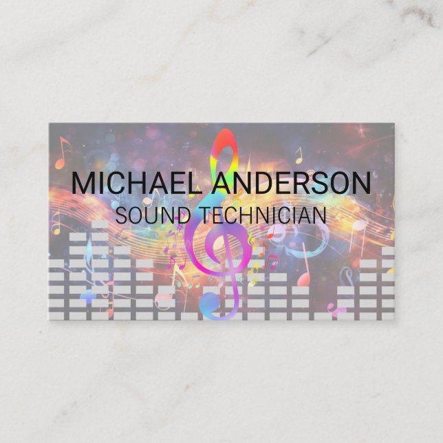 Tarjeta De Visita Ingeniero de sonido | Fondo musical colorido (Anverso)