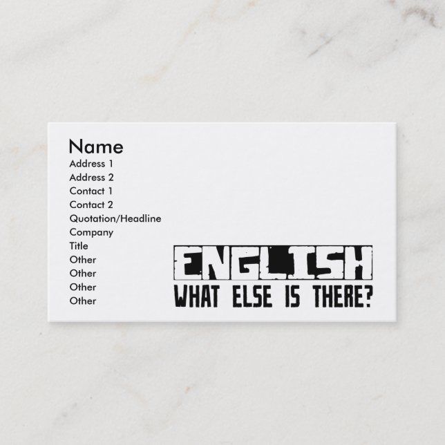 Tarjeta De Visita ¿Inglés qué más está allí? (Anverso)
