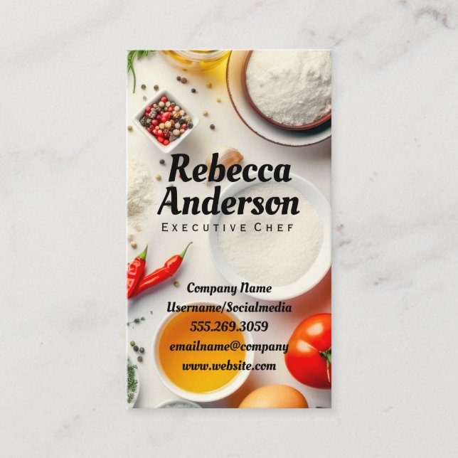 Tarjeta De Visita Ingredientes de cocina en mesa blanca | Chef (Anverso)