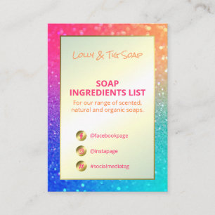 Tarjeta De Visita Ingredientes de fragancia de Purpurina arcoiris