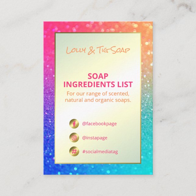 Tarjeta De Visita Ingredientes de fragancia de Purpurina arcoiris (Anverso)