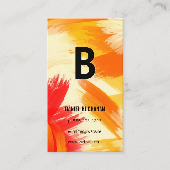 Tarjeta De Visita Inicial | Brotes de pincel rojo naranja (Anverso)