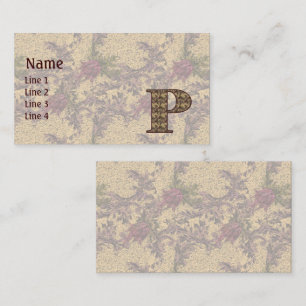 Tarjeta De Visita Inicial de monograma P Floral vintage elegante