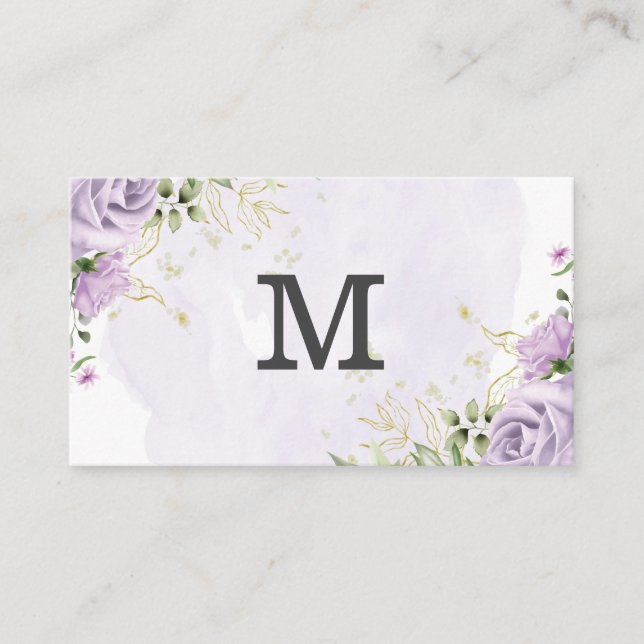 Tarjeta De Visita Inicial | Flores moradas (Anverso)