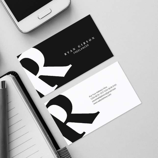 Tarjeta De Visita Inicial grande | Tipografía moderna | Negro (Subido por el creador)