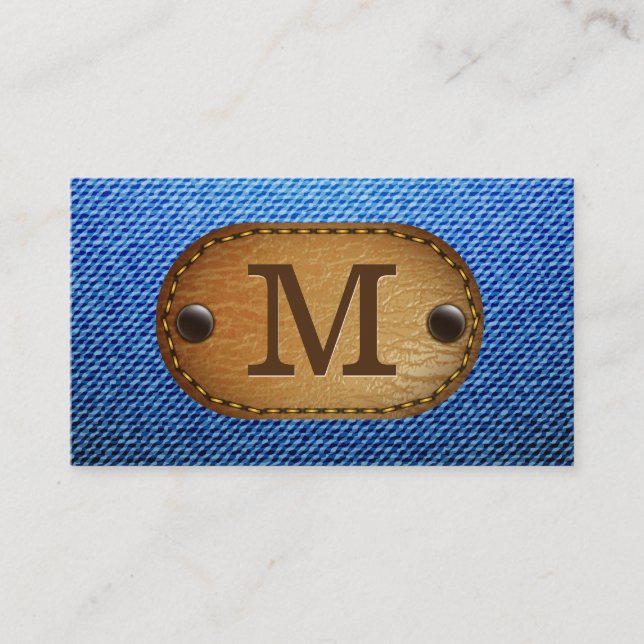 Tarjeta De Visita Inicial | Parche con título de cuero de Denim Brow (Anverso)