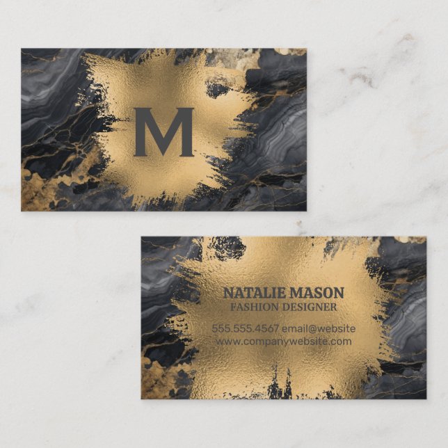 Tarjeta De Visita Inicial | Relieve metalizado dorado Splatter | Már (Anverso / Reverso)