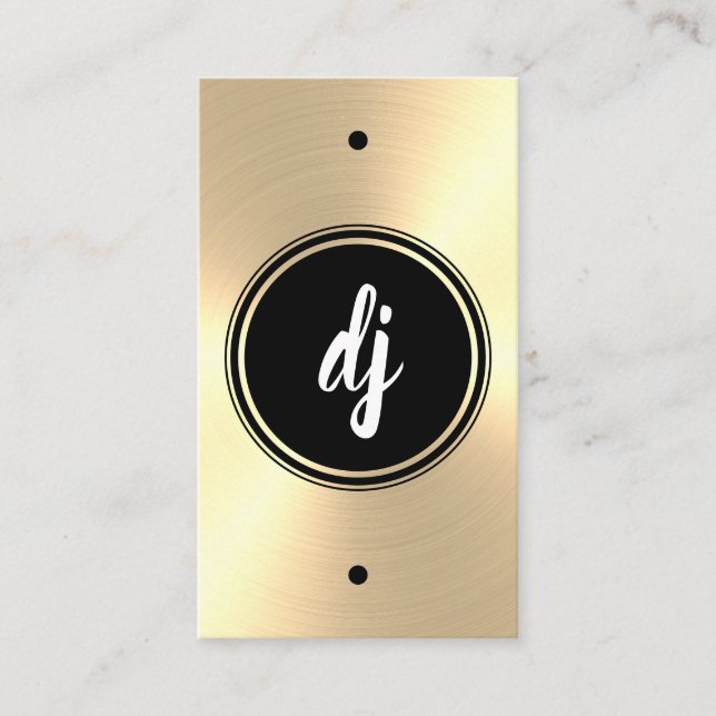 Tarjeta De Visita Inicial| Vertical Black & Gold Faux DJ (Anverso)