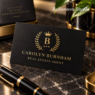 Tarjeta De Visita Inicial y nombre personalizados negro y dorado mon