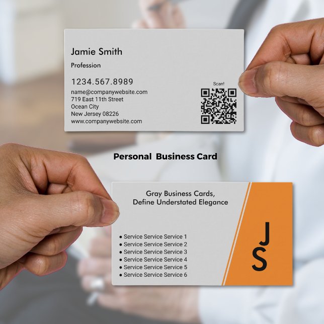 Tarjeta De Visita Iniciales asimétricas modernas personales grises y (Modern Asymmetric Initials Gray & Black Personal Business Card)