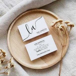 Tarjeta De Visita Iniciales blancas negras llanas mínimas modernas