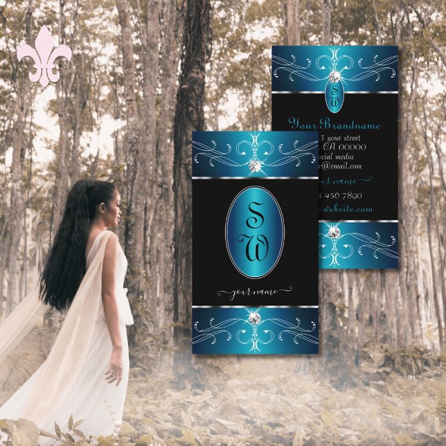 Tarjeta De Visita Iniciales de adornos de ornamentos Verde azulados  (Subido por el creador)