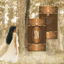 Tarjeta De Visita Iniciales de adornos ornados de Naranja marrón gla