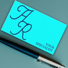 Tarjeta De Visita Iniciales de caligrafía de monograma moderno azul 