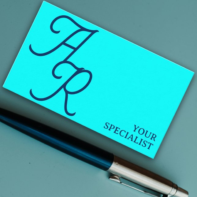 Tarjeta De Visita Iniciales de caligrafía de monograma moderno azul  (Monogram calligraphy initials cyan blue modern business card)