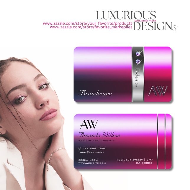 Tarjeta De Visita Iniciales De Decoración Plata De Gradiente Púrpura (Subido por el creador)