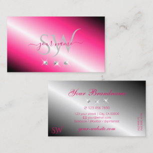 Tarjeta De Visita Iniciales de Diamantes con Brillo Plateado Rosa qu
