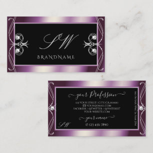 Tarjeta De Visita Iniciales de diamantes de esparadrapo negro morado