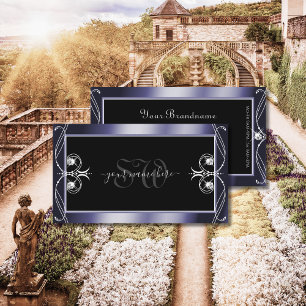 Tarjeta De Visita Iniciales de diamantes de espuma azul de color neg