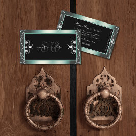 Tarjeta De Visita Iniciales de diamantes de espuma negra y Verde azu