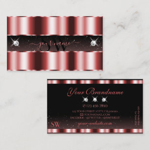 Tarjeta De Visita Iniciales de diamantes espumosos de color rojo y n