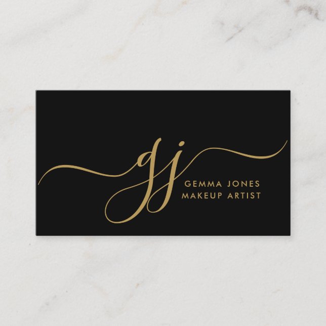 Tarjeta De Visita Iniciales de escritura de oro moderna maquillaje a (Anverso)