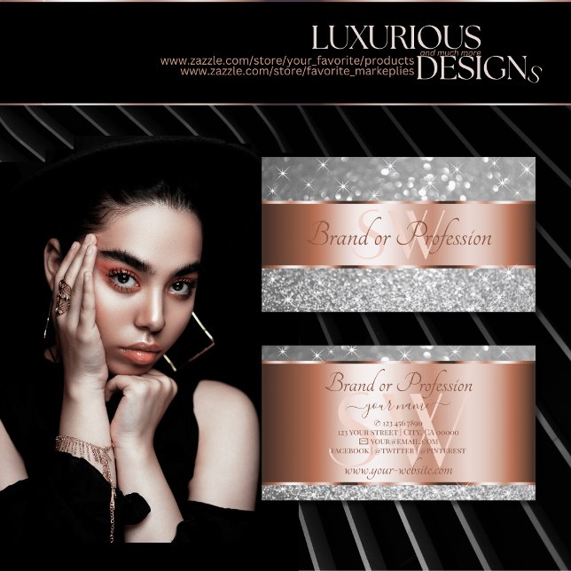 Tarjeta De Visita Iniciales de estrellas luminosas del Purpurina Ros (Subido por el creador)