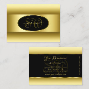 Tarjeta De Visita Iniciales de gradiente negro y dorado marco ovalad