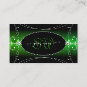 Tarjeta De Visita Iniciales De Joyas De Esparkle De Estilo Verde Neg