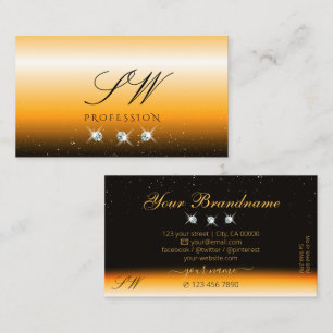 Tarjeta De Visita Iniciales De Joyas De Esparkle Negra Naranja De Ca