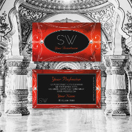 Tarjeta De Visita Iniciales de Joyas de Esparkle Ornate Rojo Negro