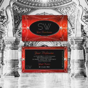 Tarjeta De Visita Iniciales de Joyas de Esparkle Ornate Rojo Negro