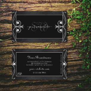 Tarjeta De Visita Iniciales de Joyas de Espuma Blanca Negras Vintage