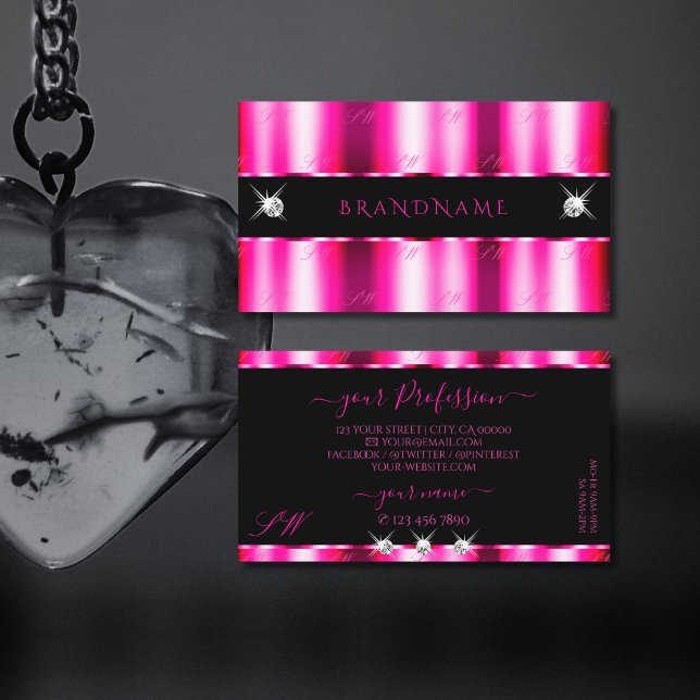 Tarjeta De Visita Iniciales de Joyas de Espuma Negra Rosa de moda (Subido por el creador)