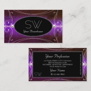 Tarjeta De Visita Iniciales de Joyas de Espuma Noble de Color Negro