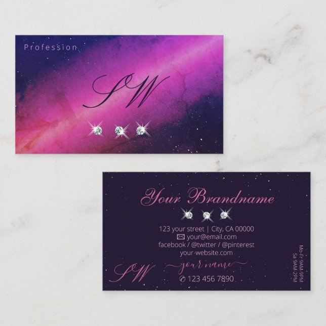 Tarjeta De Visita Iniciales de Joyas Esparkling Azul Oscuro Universo (Anverso / Reverso)