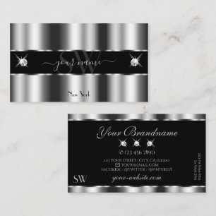 Tarjeta De Visita Iniciales de Joyas Lujosas De Plata Negro Sparklin