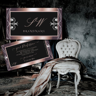 Tarjeta De Visita Iniciales de joyas lujosas Rosas negras Gold Spark