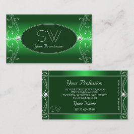 Tarjeta De Visita Iniciales de Joyas Ornate Sparkle Gradiente Verde