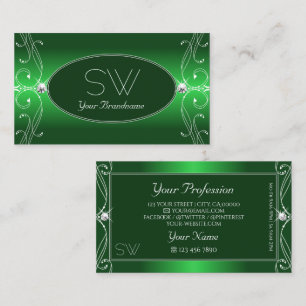 Tarjeta De Visita Iniciales de Joyas Ornate Sparkle Gradiente Verde 