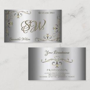 Tarjeta De Visita Iniciales De Lujo Plata Ornate De Oro Elegante