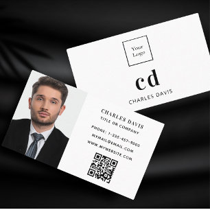 Tarjeta De Visita Iniciales de monograma blanco foto logotipo de cód