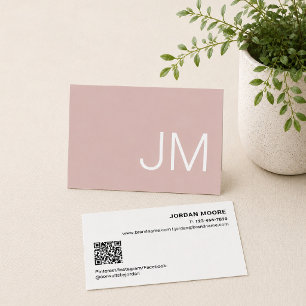 Tarjeta De Visita Iníciales de Monograma Chic Profesionales Rosa QR