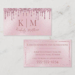 Tarjeta De Visita Iniciales de monograma con brillo rosa glamuroso