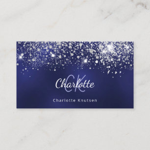 Tarjeta De Visita Iniciales de monograma de purpurina blanco azul