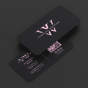 Tarjeta De Visita Iniciales de monograma estético V W Rosa Negro