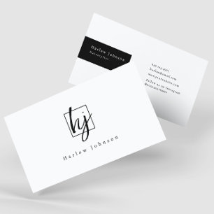Tarjeta De Visita Iniciales de monograma Minimalista en blanco y neg