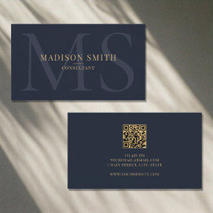 Tarjeta De Visita Iniciales de monograma minimalista QR Código profe