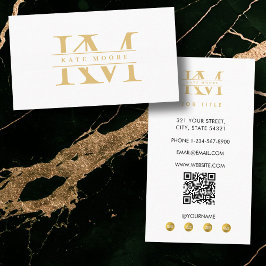 Tarjeta De Visita Iniciales de Monograma Modernas en Oro Blanco Prof